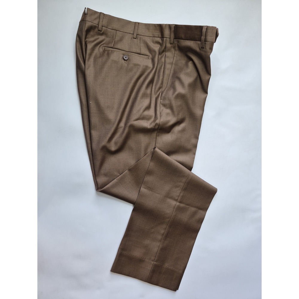Santorelli Roma Men Wool Dress Pants 36x34 Brown Loro Piana Italy Flat Front